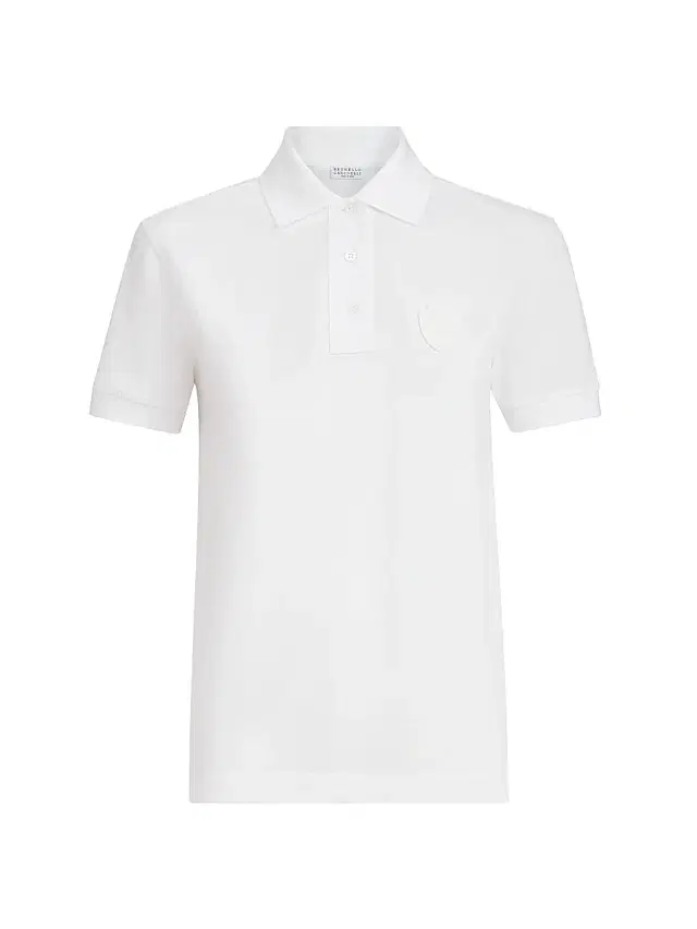Brunello Cucinelli Women's Stretch Cotton Piqué Polo Shirt with Logo - White
