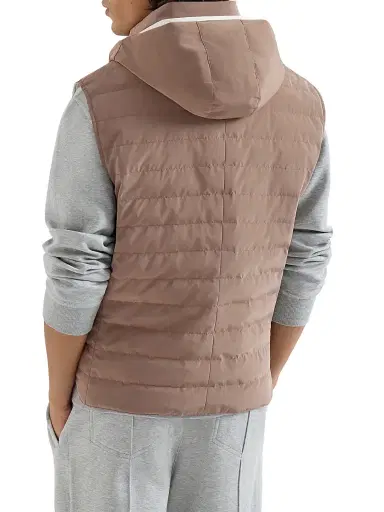 Brunello Cucinelli Men's Bonded Nylon Down Vest with Detachable Hood - Hazelnut - Size XXL | Thumbnail 3 Brunello Cucinelli Men's Bonded Nylon Down Vest with Detachable Hood - Hazelnut - Size XXL | Thumbnail 3