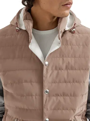 Brunello Cucinelli Men's Bonded Nylon Down Vest with Detachable Hood - Hazelnut - Size XXL | Thumbnail 5 Brunello Cucinelli Men's Bonded Nylon Down Vest with Detachable Hood - Hazelnut - Size XXL | Thumbnail 5