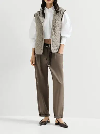 Brunello Cucinelli Women's Stretch Cotton Cover Baggy Pull On Trousers with Shiny Bartack - Brown - Size 0 | Thumbnail 6
