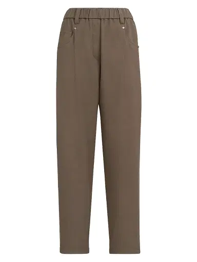 Brunello Cucinelli Women's Stretch Cotton Cover Baggy Pull On Trousers with Shiny Bartack - Brown - Size 0 | Thumbnail 1