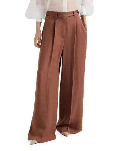 Brunello Cucinelli Women's Viscose and Linen Fluid Twill Wide Trousers with Monili - Red - Size 10 | Thumbnail 2