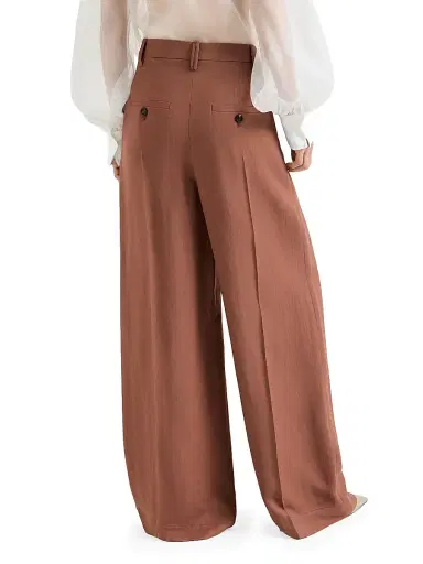 Brunello Cucinelli Women's Viscose and Linen Fluid Twill Wide Trousers with Monili - Red - Size 10 | Thumbnail 3