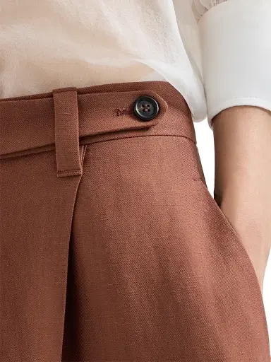 Brunello Cucinelli Women's Viscose and Linen Fluid Twill Wide Trousers with Monili - Red - Size 10 | Thumbnail 4