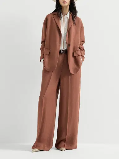 Brunello Cucinelli Women's Viscose and Linen Fluid Twill Wide Trousers with Monili - Red - Size 10 | Thumbnail 6