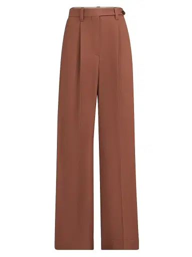 Brunello Cucinelli Women's Viscose and Linen Fluid Twill Wide Trousers with Monili - Red - Size 10 | Thumbnail 1