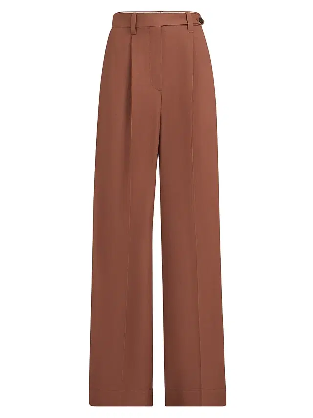 Women's Viscose and Linen Fluid Twill Wide Trousers with Monili - Red