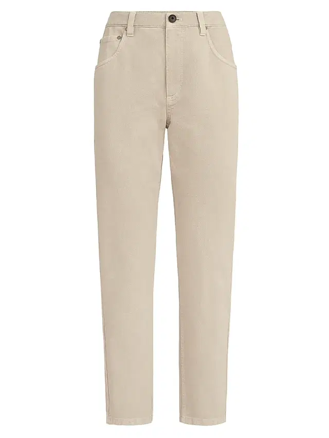 Brunello Cucinelli Women's Dyed Denim Five Pocket Straight Jeans with Shiny Bartack - Sand
