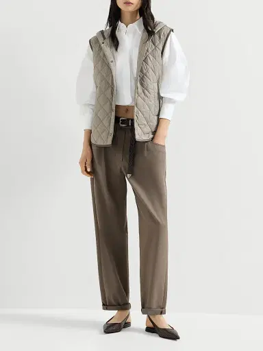 Brunello Cucinelli Women's Lightweight Matte Nylon Quilted Vest with Thermore Padding and Hood - Light Brown - Size 2 | Thumbnail 6
