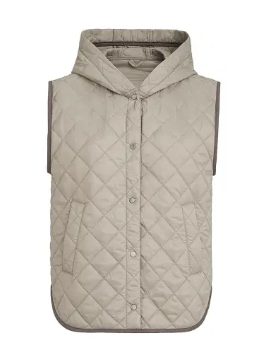 Brunello Cucinelli Women's Lightweight Matte Nylon Quilted Vest with Thermore Padding and Hood - Light Brown - Size 2 | Thumbnail 1