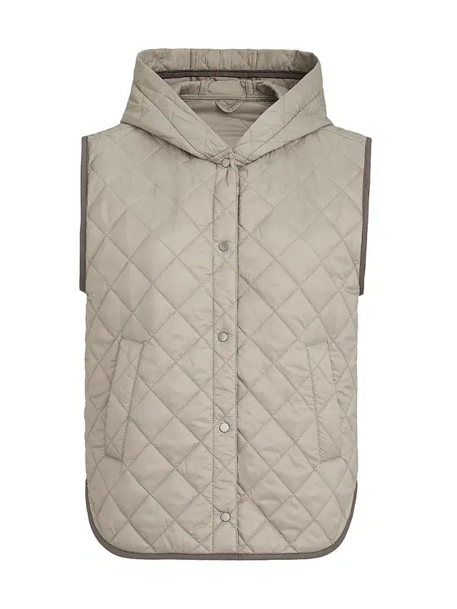 Brunello Cucinelli Women's Lightweight Matte Nylon Quilted Vest with Thermore Padding and Hood - Light Brown