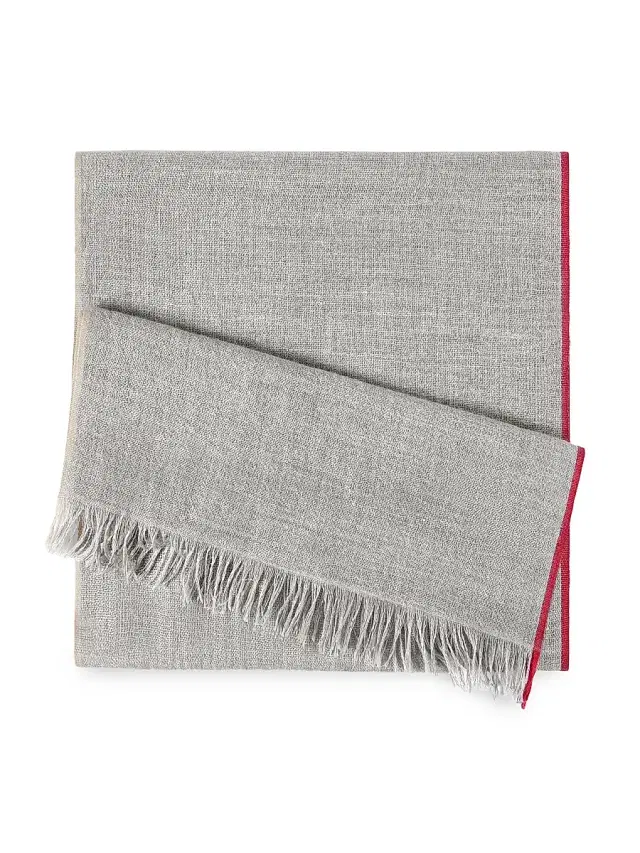 Brunello Cucinelli Men's Cashmere and Cotton Scarf with Selvedge - Grey