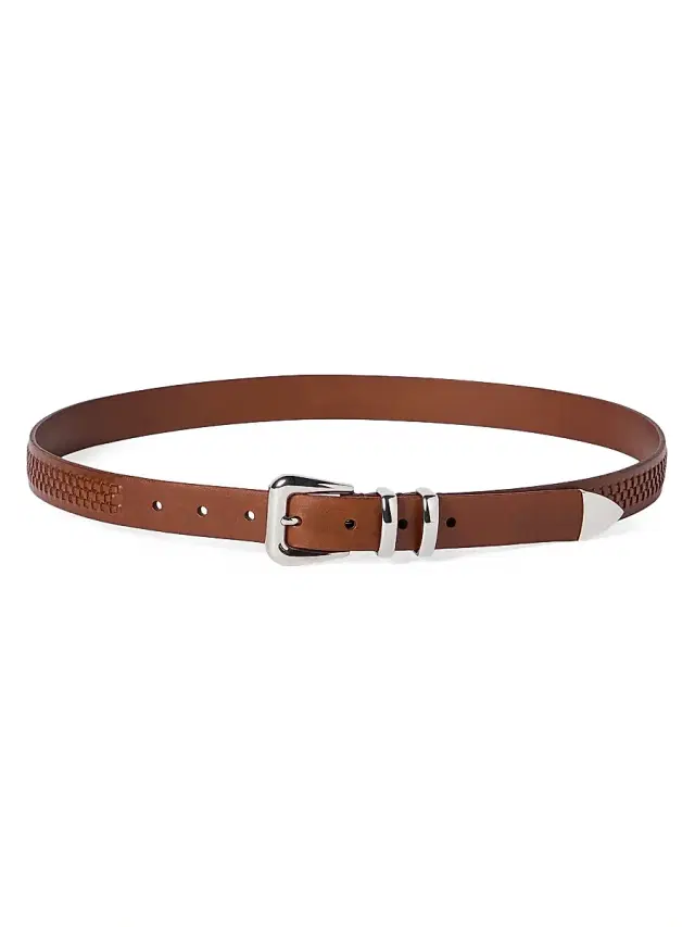 Men's Calfskin Belt with Braided Decoration - Brown