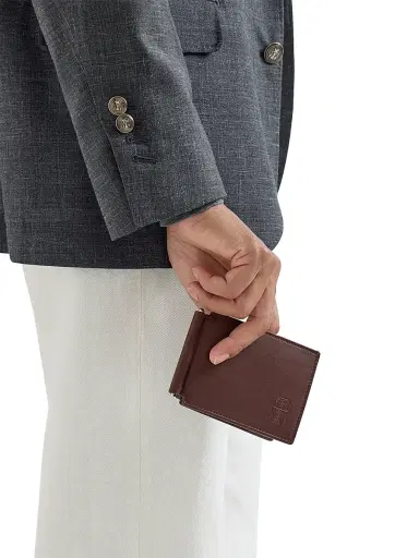 Brunello Cucinelli Men's Smooth Calfskin Money Clip Wallet - Brown | Thumbnail 2 Brunello Cucinelli Men's Smooth Calfskin Money Clip Wallet - Brown | Thumbnail 2