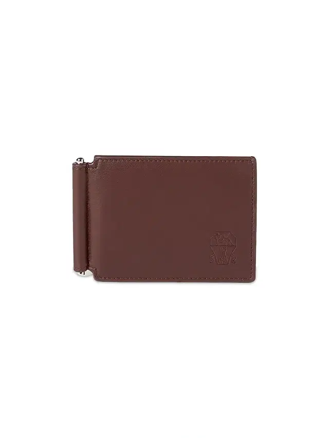 Brunello Cucinelli Men's Smooth Calfskin Money Clip Wallet - Brown