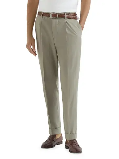 Brunello Cucinelli Men's Cotton Crêpe Batavia Trousers with Pleats - Khaki - Size 46 | Thumbnail 2 Brunello Cucinelli Men's Cotton Crêpe Batavia Trousers with Pleats - Khaki - Size 46 | Thumbnail 2