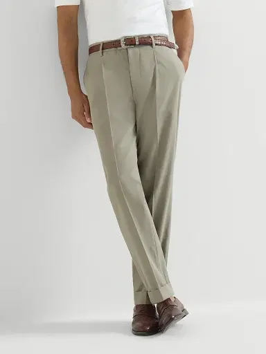 Brunello Cucinelli Men's Cotton Crêpe Batavia Trousers with Pleats - Khaki - Size 46 | Thumbnail 5 Brunello Cucinelli Men's Cotton Crêpe Batavia Trousers with Pleats - Khaki - Size 46 | Thumbnail 5