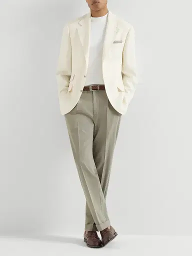 Brunello Cucinelli Men's Cotton Crêpe Batavia Trousers with Pleats - Khaki - Size 46 | Thumbnail 6 Brunello Cucinelli Men's Cotton Crêpe Batavia Trousers with Pleats - Khaki - Size 46 | Thumbnail 6