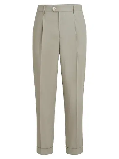 Brunello Cucinelli Men's Cotton Crêpe Batavia Trousers with Pleats - Khaki - Size 46 | Thumbnail 1 Brunello Cucinelli Men's Cotton Crêpe Batavia Trousers with Pleats - Khaki - Size 46 | Thumbnail 1