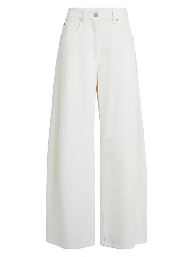 Women's Dyed Denim Wide Trousers with Monili - White