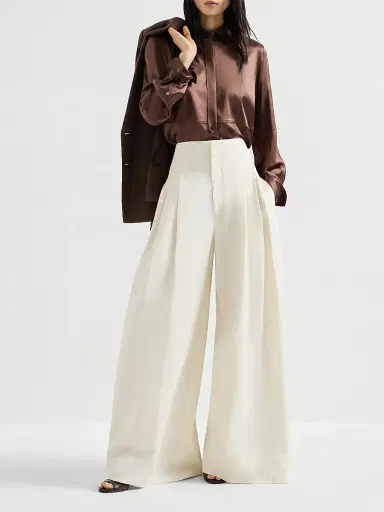 Brunello Cucinelli Women's Stretch Silk Satin Shirt with Monili - Cocoa | Thumbnail 6 Brunello Cucinelli Women's Stretch Silk Satin Shirt with Monili - Cocoa | Thumbnail 6