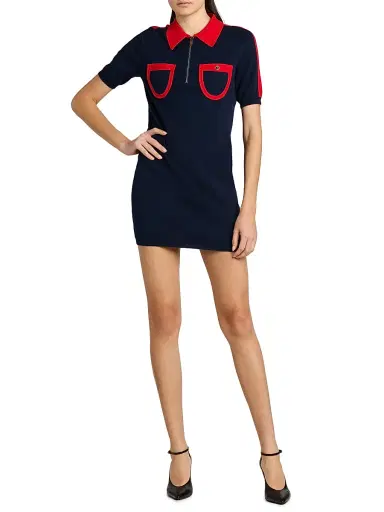 Versace Women's Two-Tone Cotton-Cashmere Polo Minidress - Navy - Size 8 | Thumbnail 2