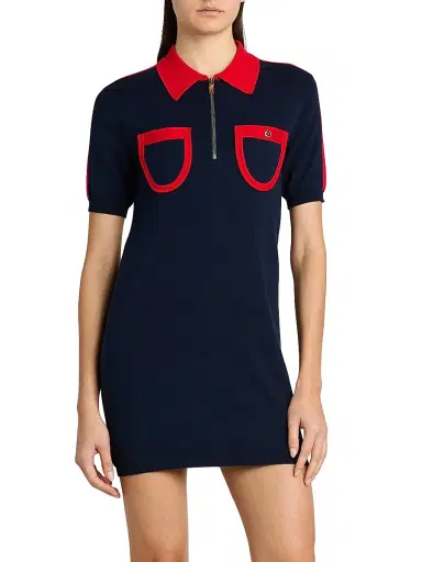 Versace Women's Two-Tone Cotton-Cashmere Polo Minidress - Navy - Size 8 | Thumbnail 3