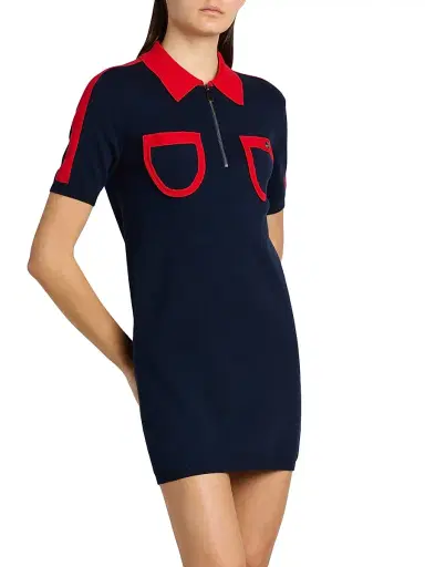 Versace Women's Two-Tone Cotton-Cashmere Polo Minidress - Navy - Size 8 | Thumbnail 4