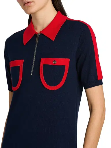 Versace Women's Two-Tone Cotton-Cashmere Polo Minidress - Navy - Size 8 | Thumbnail 6