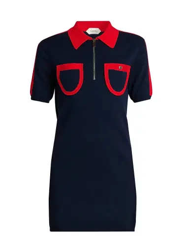 Versace Women's Two-Tone Cotton-Cashmere Polo Minidress - Navy - Size 8 | Thumbnail 1