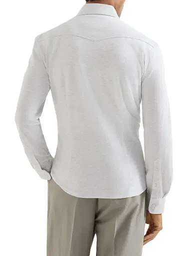 Brunello Cucinelli Men's Cotton Piqué Western Shirt - Light Grey - Size XL | Thumbnail 3