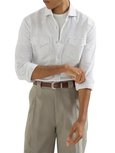 Brunello Cucinelli Men's Cotton Piqué Western Shirt - Light Grey - Size XL | Thumbnail 5