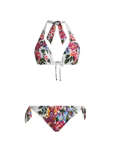 Dolce & Gabbana Women's Floral Boquet Print Halter Bikini - White Floral - Size Large | Thumbnail 1