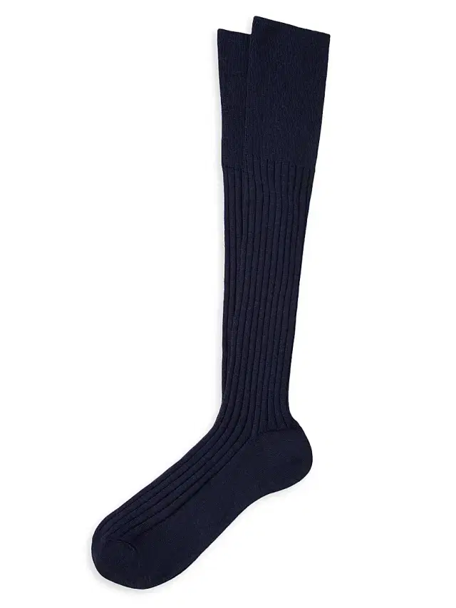 Men's Virgin Wool and Cashmere Rib Knit Socks - Blue