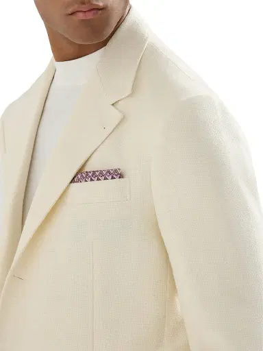 Brunello Cucinelli Men's Silk Pocket Square with Geometric Design - Bordeaux | Thumbnail 2