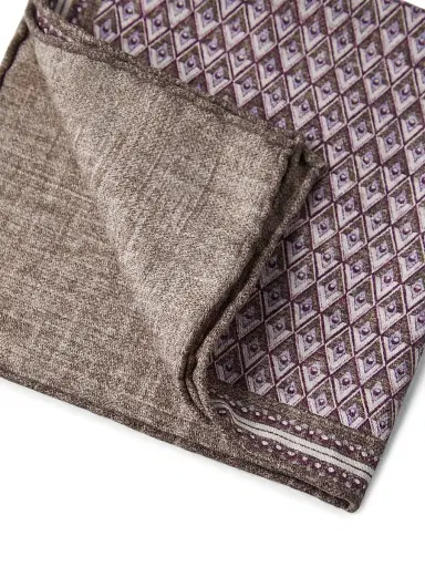 Brunello Cucinelli Men's Silk Pocket Square with Geometric Design - Bordeaux | Thumbnail 3