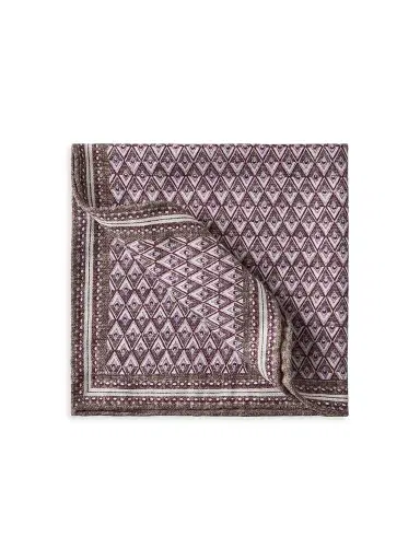 Brunello Cucinelli Men's Silk Pocket Square with Geometric Design - Bordeaux | Thumbnail 1