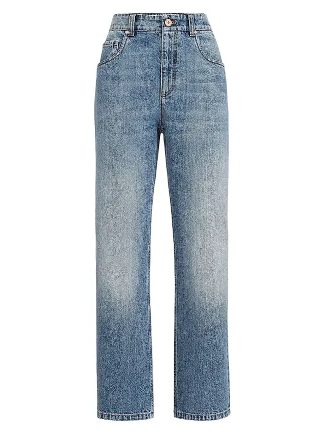 Brunello Cucinelli Women's Authentic Denim Retro Five Pocket Trousers with Monili - Light Denim
