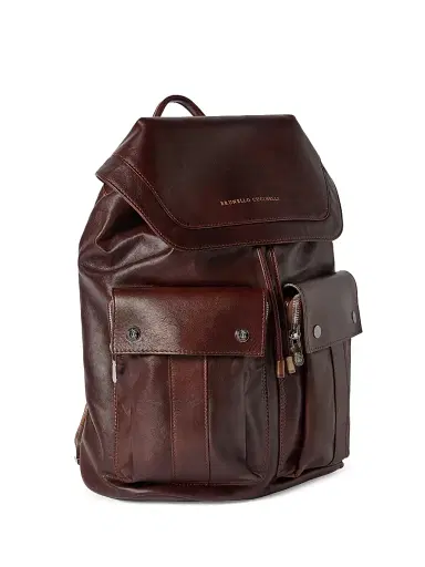 Brunello Cucinelli Men's Calfskin Leisure Backpack - Rust Brown | Thumbnail 4