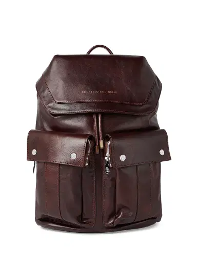 Brunello Cucinelli Men's Calfskin Leisure Backpack - Rust Brown | Thumbnail 1