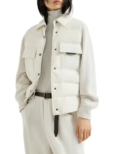 Brunello Cucinelli Women's Water Resistant Techno Jacket - Ivory - Size 14 | Thumbnail 2