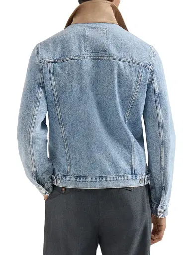 Brunello Cucinelli Men's Denim Outerwear Jacket with Suede Collar - Light Denim | Thumbnail 4 Brunello Cucinelli Men's Denim Outerwear Jacket with Suede Collar - Light Denim | Thumbnail 4