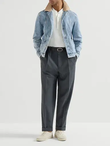 Brunello Cucinelli Men's Denim Outerwear Jacket with Suede Collar - Light Denim | Thumbnail 6 Brunello Cucinelli Men's Denim Outerwear Jacket with Suede Collar - Light Denim | Thumbnail 6