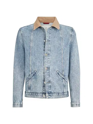 Brunello Cucinelli Men's Denim Outerwear Jacket with Suede Collar - Light Denim | Thumbnail 1 Brunello Cucinelli Men's Denim Outerwear Jacket with Suede Collar - Light Denim | Thumbnail 1
