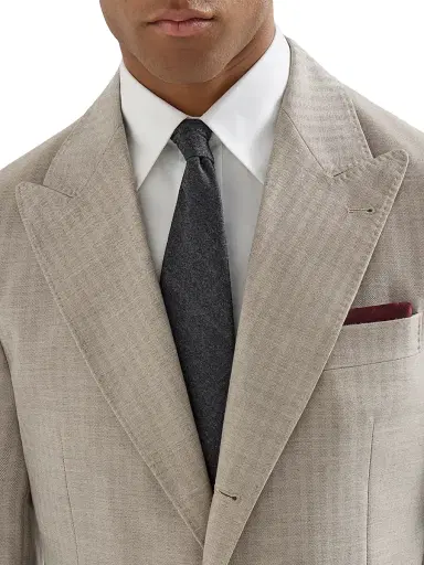Brunello Cucinelli Men's Virgin Wool Flannel Tie - Lignite | Thumbnail 2 Brunello Cucinelli Men's Virgin Wool Flannel Tie - Lignite | Thumbnail 2