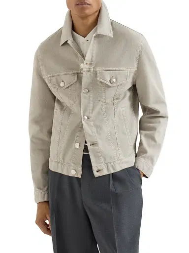Brunello Cucinelli Men's Garment Dyed Four Pocket Jacket in Lightweight Denim - Beige Khaki | Thumbnail 2 Brunello Cucinelli Men's Garment Dyed Four Pocket Jacket in Lightweight Denim - Beige Khaki | Thumbnail 2