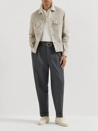 Brunello Cucinelli Men's Garment Dyed Four Pocket Jacket in Lightweight Denim - Beige Khaki | Thumbnail 6 Brunello Cucinelli Men's Garment Dyed Four Pocket Jacket in Lightweight Denim - Beige Khaki | Thumbnail 6