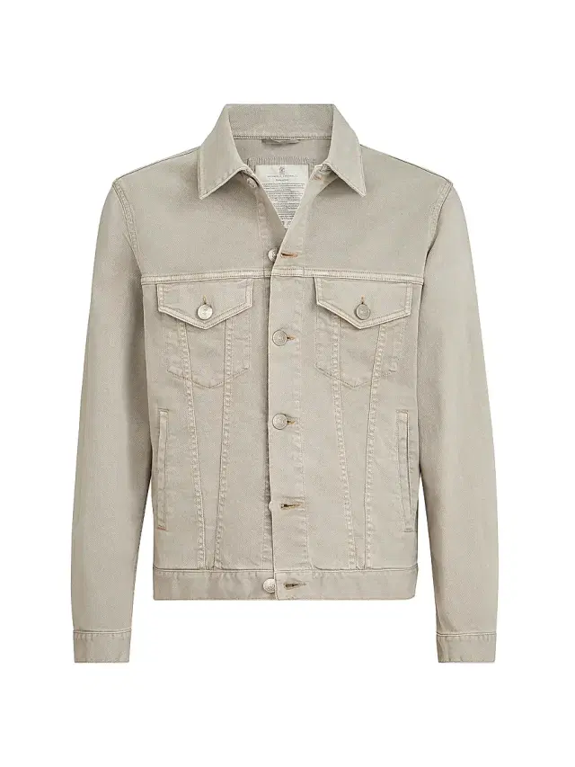 Brunello Cucinelli Men's Garment Dyed Four Pocket Jacket in Lightweight Denim - Beige Khaki