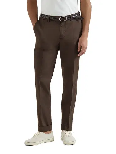 Brunello Cucinelli Men's American Pima Cotton Comfort Gabardine Italian Fit Trousers - Brown - Size 48 | Thumbnail 2 Brunello Cucinelli Men's American Pima Cotton Comfort Gabardine Italian Fit Trousers - Brown - Size 48 | Thumbnail 2