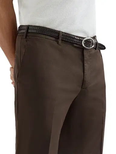 Brunello Cucinelli Men's American Pima Cotton Comfort Gabardine Italian Fit Trousers - Brown - Size 48 | Thumbnail 4 Brunello Cucinelli Men's American Pima Cotton Comfort Gabardine Italian Fit Trousers - Brown - Size 48 | Thumbnail 4